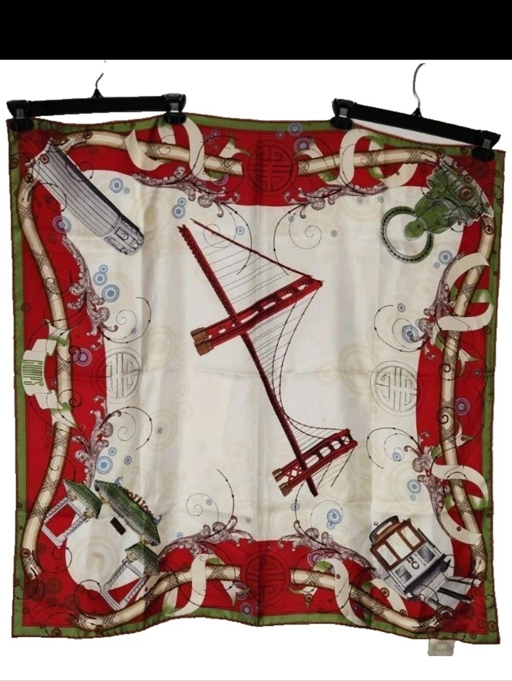 Gump's San Francisco Golden Gate Bridge 100% Silk Scarf Italy 35" x 35